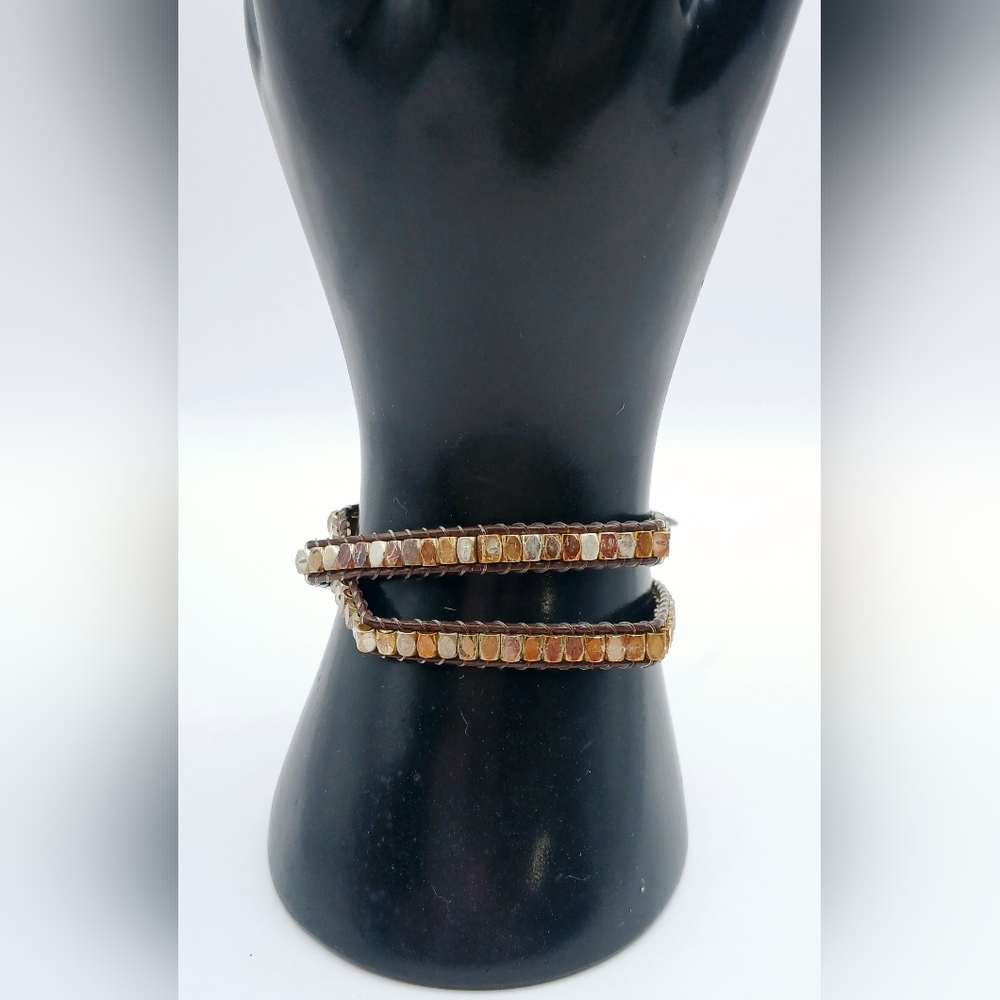 Stella & Dot Brown Leather Nugget Wrap Bracelet